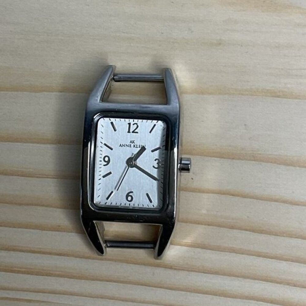 Anne Klein Stainless Steel Silver Rectangle Watch Face With Open Frame Design
